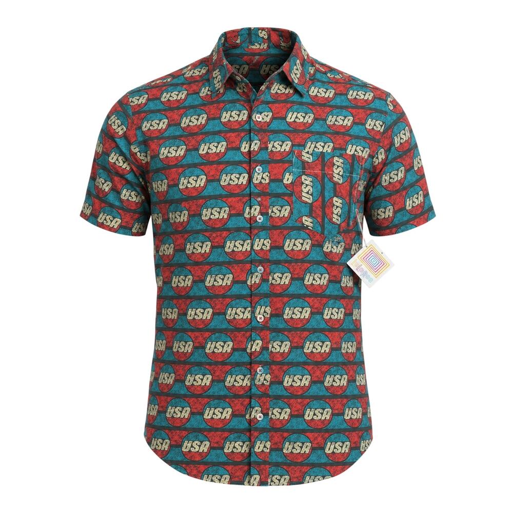 LuLaRoe USA Americana Button Up Shirt L NWT Patriotic Red Blue